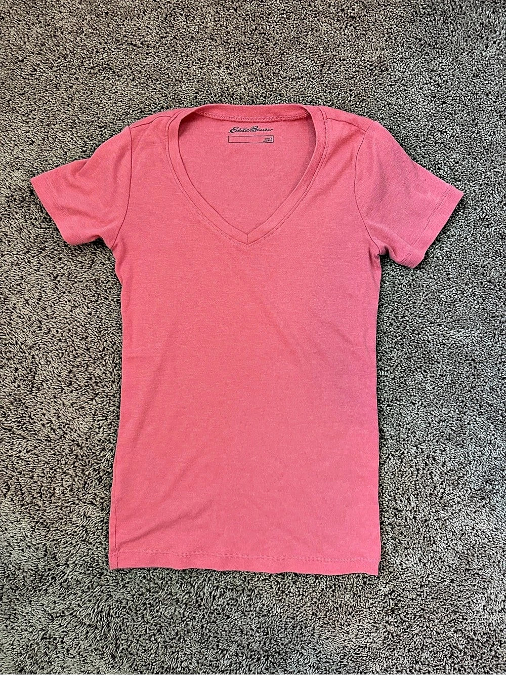 Eddie Bauer Women's Fav Short-Sleeve V-Neck T-Shirt Pink Small
